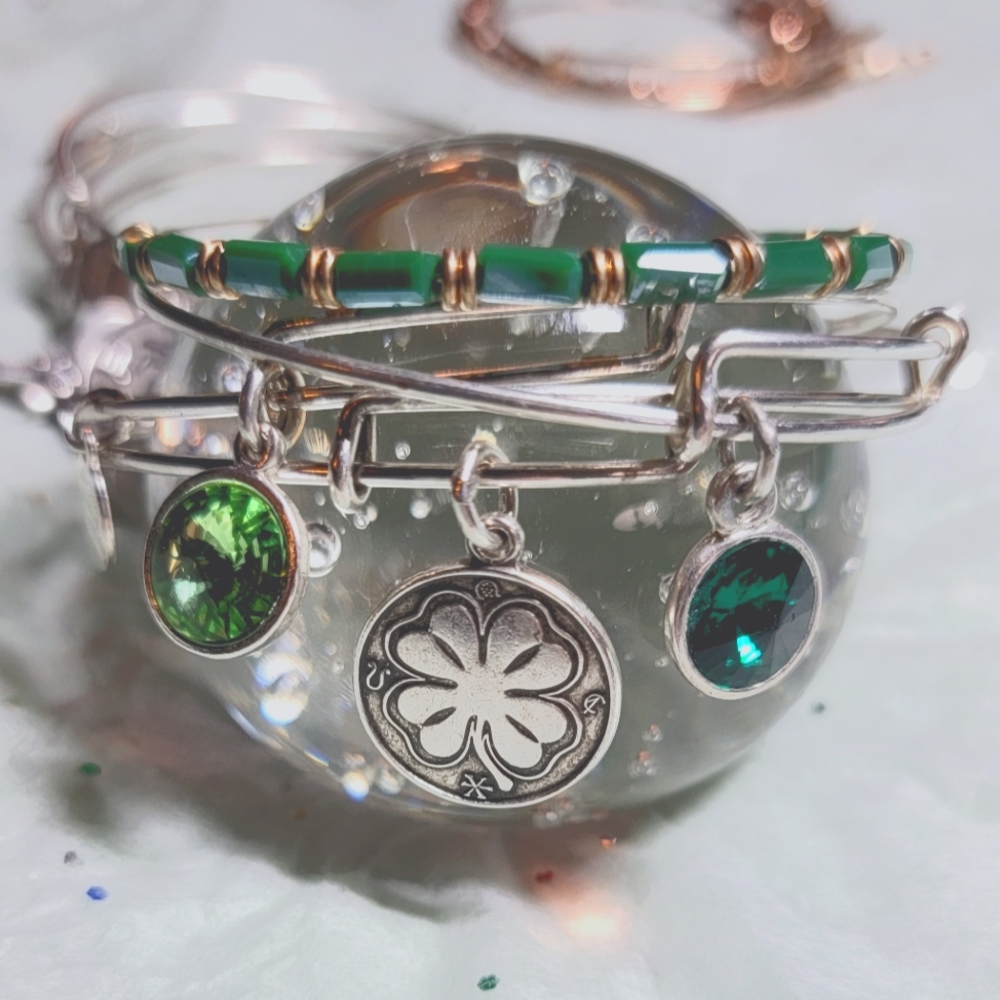 Alex and Ani set of 4 bracelets Irish St. Patrick's Clover Green
